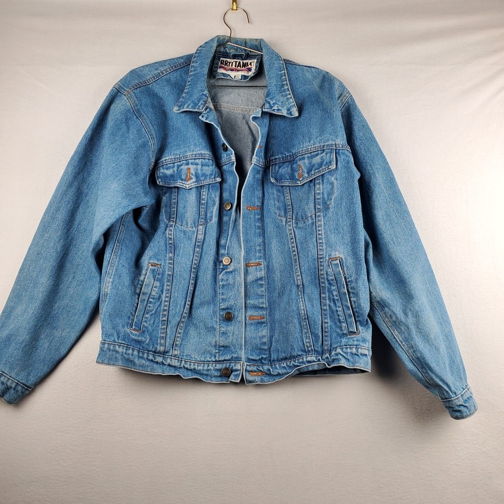 Vintage Brittania Trucker Jacket Mens Large‎ Blue Denim Button Long Sleeve